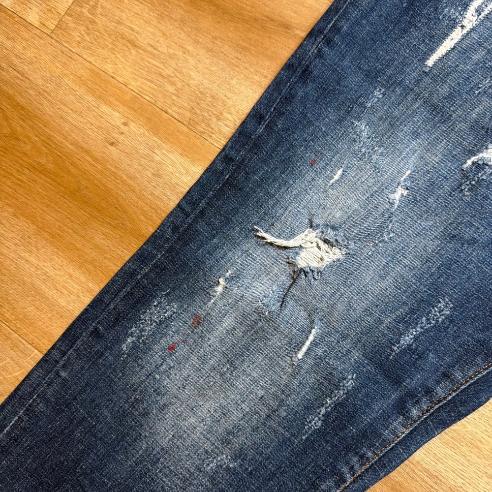 Dsquared2 Slim Jeans Mens 54 Blue Distressed Paint Splatter Made in Italy Denim - Picture 8 of 16